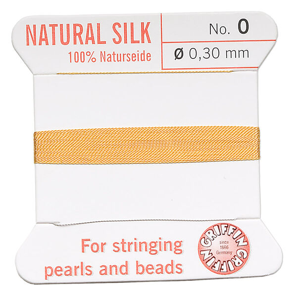 Thread, Griffin, silk, amber yellow, size #0. Sold per 2-meter card (approximately 78 inches). image number 0