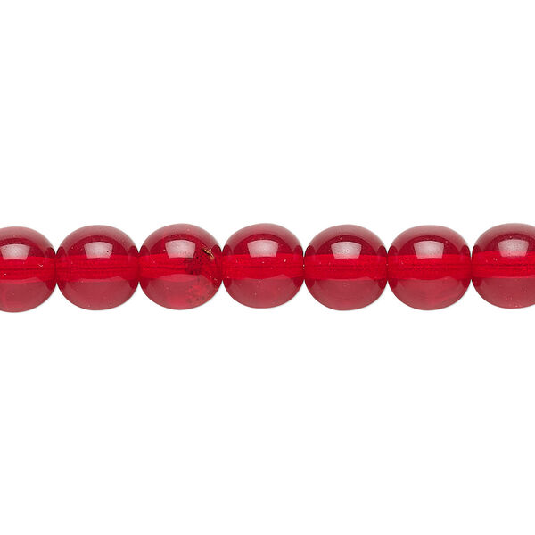 Bead, Czech glass druk, transparent ruby red, 8mm round. Sold per 15-1/2" to 16" strand, approximately 50 beads. image number 0