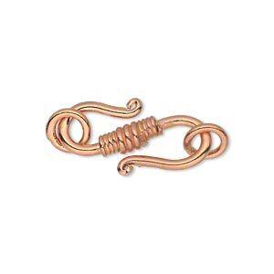 Clasp S-hook 1pkg4, 25x11mm / 8mm jump ring, copper 1-strand