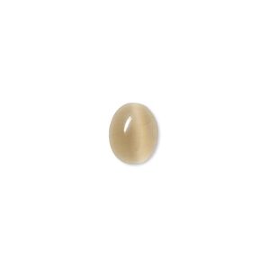 Cabochon, cat's eye glass (fiber optic glass), brown, 10x8mm calibrated oval, quality grade. Sold per pkg of 10.