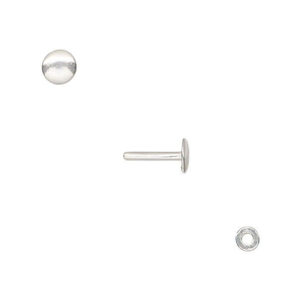 Washer and brad, silver-plated brass, 4x0.7mm and 10x5.5mm with 5.5mm round and 1.3mm post diameter. Sold per pkg of (2) 2-piece sets. image number 0