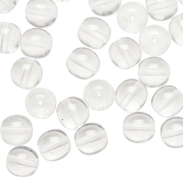 Bead 1pkg50, Czech glass druk, transparent clear, 8mm round. image number 0
