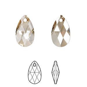Drop 144pk crystal golden shadow, Swarovski® 16x9mm pendant pear 6106