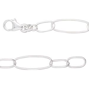 Chain 1pkg1 sterling silver long & short, 7mm oval / lobster claw clasp, 16 inch