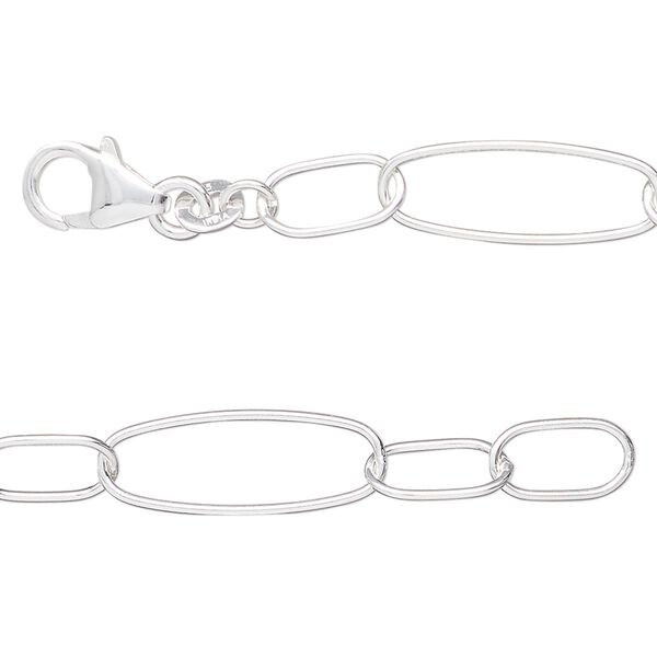 Sterling silver 1pkg1, oval long and short chain 16 inch 7mm image number 0