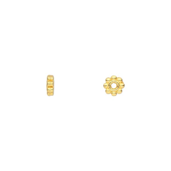 Bead, gold-finished "pewter" (zinc-based alloy), 5x2mm double-sided rondelle. Sold per pkg of 100. image number 0