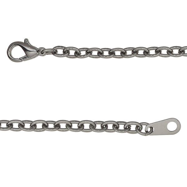 Chain, gunmetal-finished steel, 3mm textured cable, 24 inches with lobster claw clasp. Sold individually. image number 0