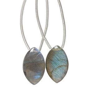 Labradorite 1pkg2, hand-cut top-drilled puffed marquise bead natural 18x11mm