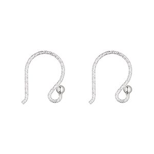 Ear wire fishhook 1pkg2 sterling silver, 12mm diamond-cut / 2mm ball / open loop, 21 gauge 1 pair
