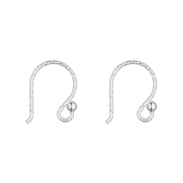 Ear wire fishhook 1pkg2 sterling silver, 12mm diamond-cut / 2mm ball / open loop, 21 gauge 1 pair image number 0