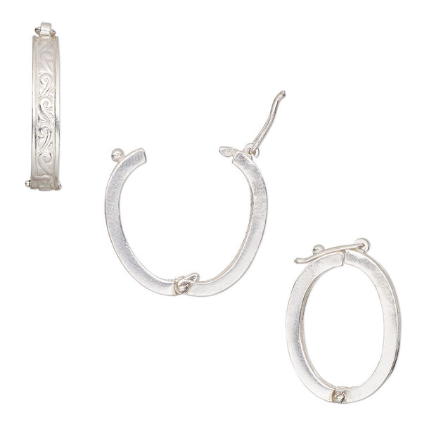 Clasp, JBB Findings, twister style with safety, sterling silver, 26.7x18.5mm hinged filigree oval. Sold individually. image number 0