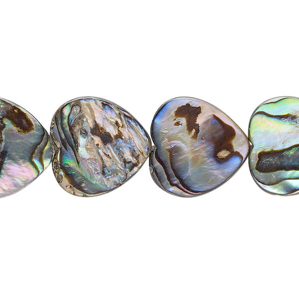 Bead, paua shell and resin (assembled), 15x15mm flat heart. Sold per 15-1/2" to 16" strand. image number 0