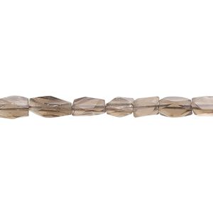Smoky quartz 1pkg1, hand-cut rounded faceted puffed rectangle bead 14 inch 4x4mm-9x6mm