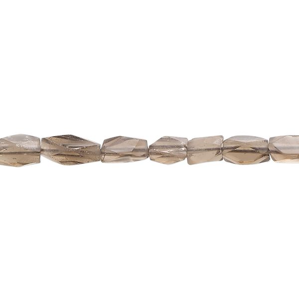 Smoky quartz 1pkg1, hand-cut rounded faceted puffed rectangle bead 14 inch 4x4mm-9x6mm image number 0