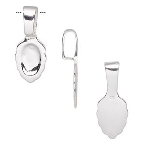 Bail, glue-on, sterling silver, 23x10mm with 14x10mm leaf flat base. Sold individually.
