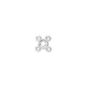 Link, fine silver, 5mm round with open back and 4mm round setting, 4 loops. Sold per pkg of 4.