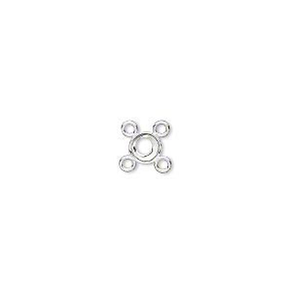 Link, fine silver, 5mm round with open back and 4mm round setting, 4 loops. Sold per pkg of 4. image number 0