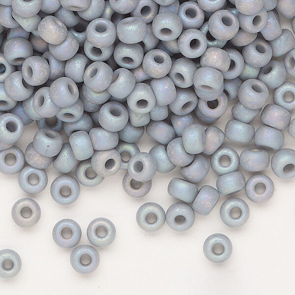 Seed bead, Miyuki, glass, pkg/25g, #6 rocaille, opaque matte rainbow ghost grey, (RR-498FR). image number 0