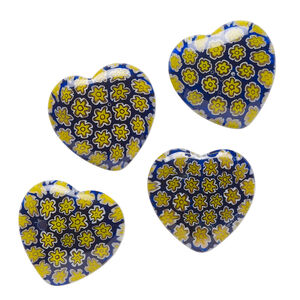 Bead, millefiori glass, translucent multicolored, 18-20mm half-drilled puffed heart with flower design. Sold per pkg of 4.