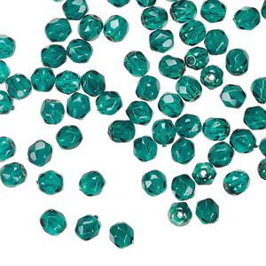 Bead 1pkg100 Czech fire-polished dipped décor glass, translucent teal, 4mm faceted round.