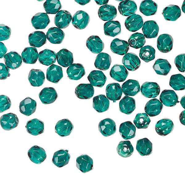 Bead 1pkg100 Czech fire-polished dipped décor glass, translucent teal, 4mm faceted round. image number 0