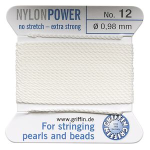 Thread, Griffin, nylon, white, size #12. Sold per 2-meter card (approximately 78 inches).