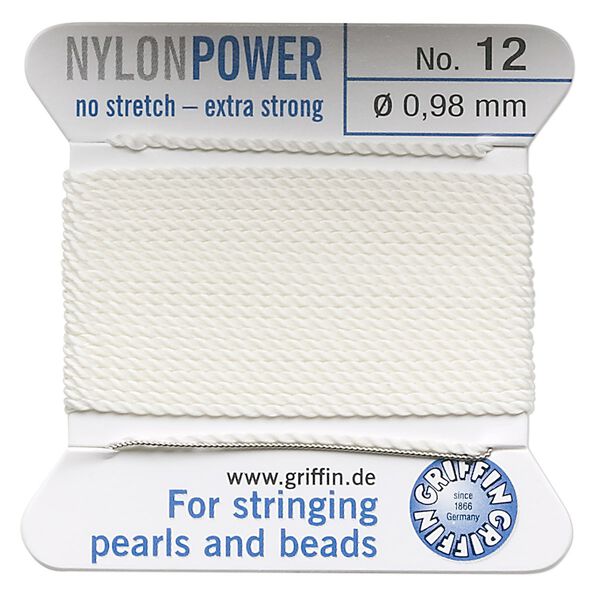 Thread, Griffin, nylon, white, size #12. Sold per 2-meter card (approximately 78 inches). image number 0