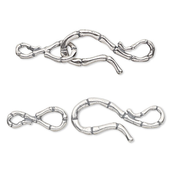 Clasp, hook-and-eye, antiqued sterling silver, 38x10mm bamboo. Sold individually. image number 0
