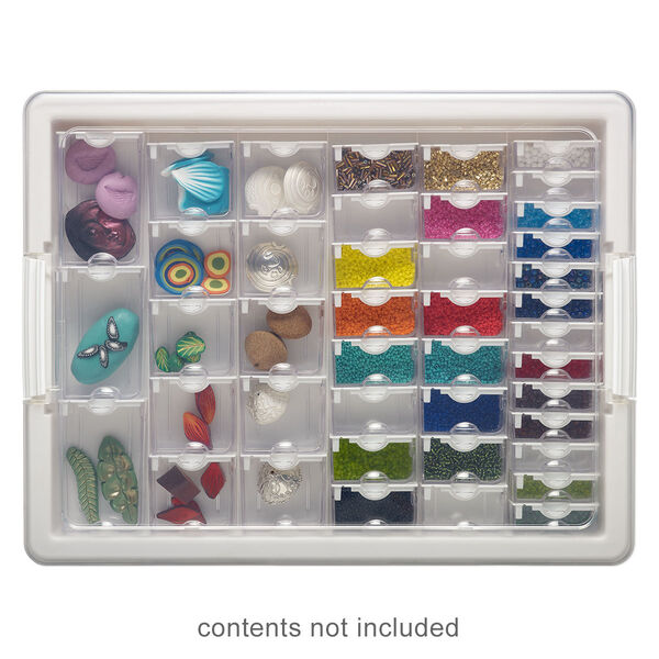 Organizer, Assorted Bead Storage Tray™, Bead Storage Solutions™, plastic, clear and opaque off-white, 13-3/4 x 10-1/2 x 2 inches. Sold per 45-piece set. image number 0