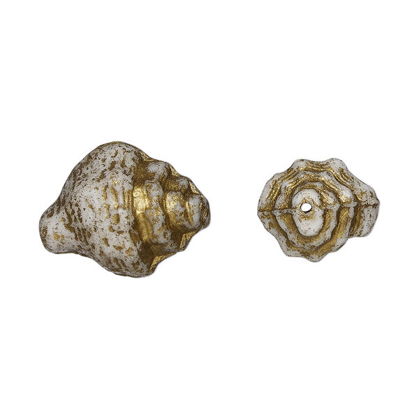 Bead, Preciosa, Czech pressed glass, opaque alabaster matte gold, 15x12mm nassa shell. Sold per pkg of 10. image number 0