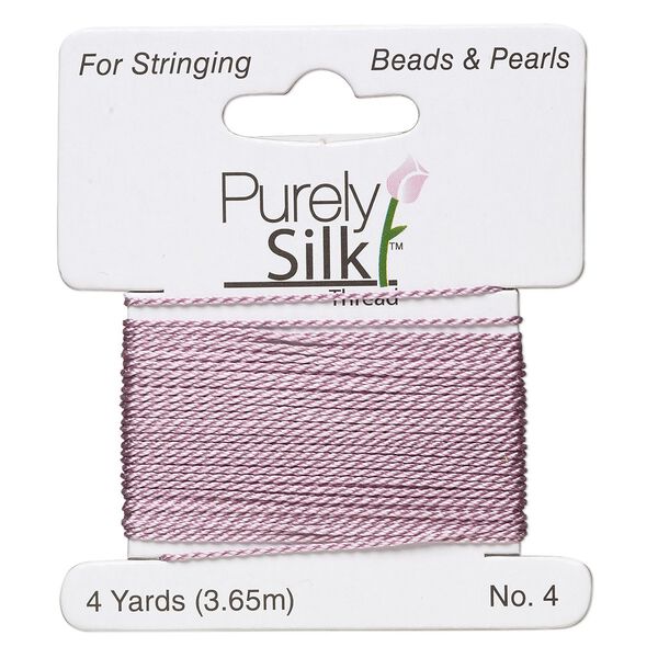 Thread, Purely Silk™, lilac, medium-heavy, size #4, 24-pound test. Sold per 4-yard card. image number 0