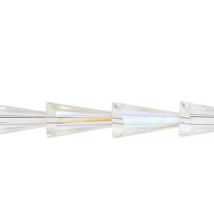 Bead, glass, clear AB, 16x8mm faceted cone. Sold per 8-inch strand, approximately 10 beads.