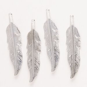 Focal, silver-finished steel, 52x13mm single-sided feather. Sold per pkg of 4.