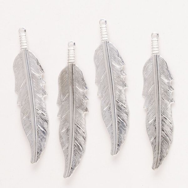 Focal, silver-finished steel, 52x13mm single-sided feather. Sold per pkg of 4. image number 0