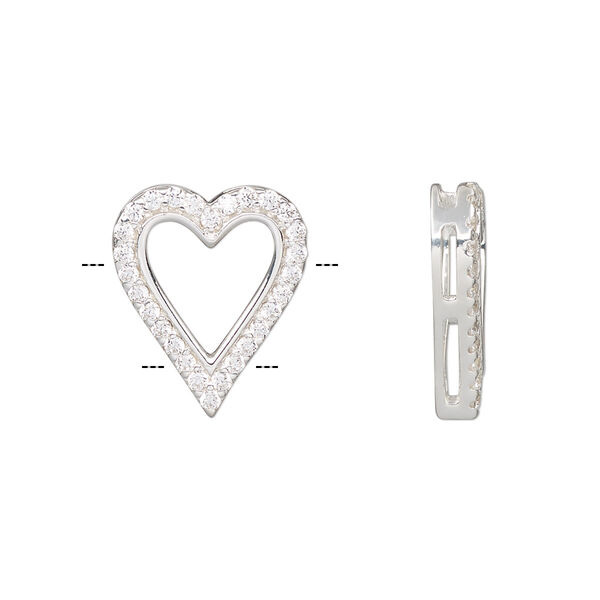 Slide, sterling silver and cubic zirconia, clear, 17x14mm single-sided open heart, 5x1mm hole. Sold individually. image number 0