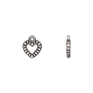 Charm, antique silver-plated "pewter" (zinc-based alloy), 10x10mm double-sided beaded open heart. Sold per pkg of 50.