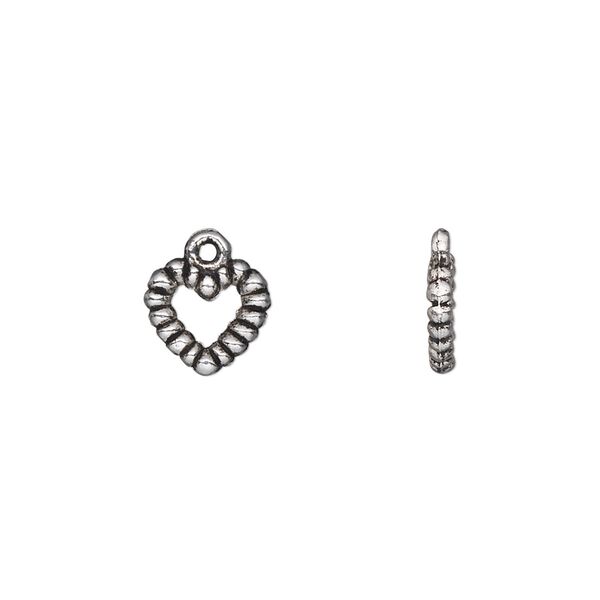 Charm, antique silver-plated "pewter" (zinc-based alloy), 10x10mm double-sided beaded open heart. Sold per pkg of 50. image number 0