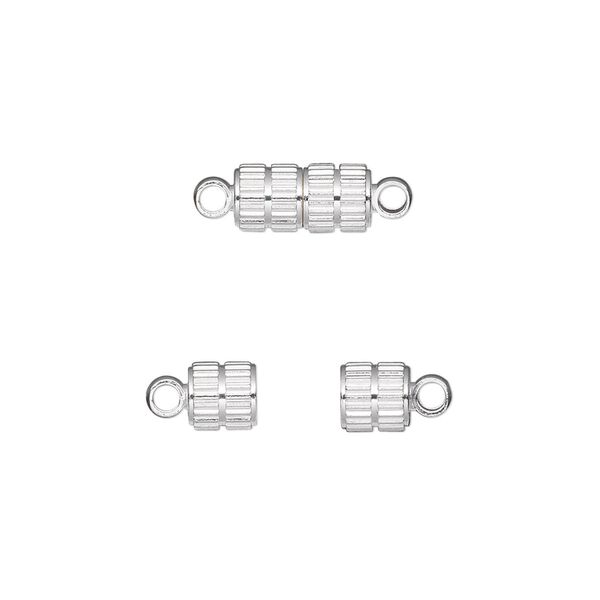 Clasp, magnetic, silver-finished brass, 11x5mm corrugated barrel. Sold per pkg of 10. image number 0