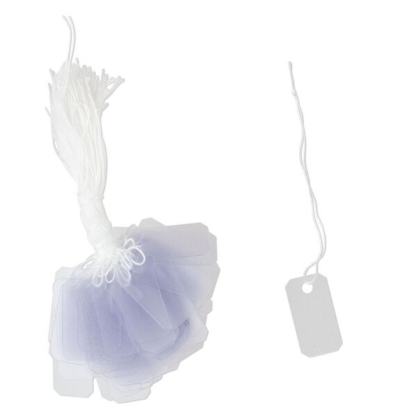 Tag, PVC and string, white and transparent frosted clear, 1 x 1/2 inch. Sold per pkg of 100. image number 0