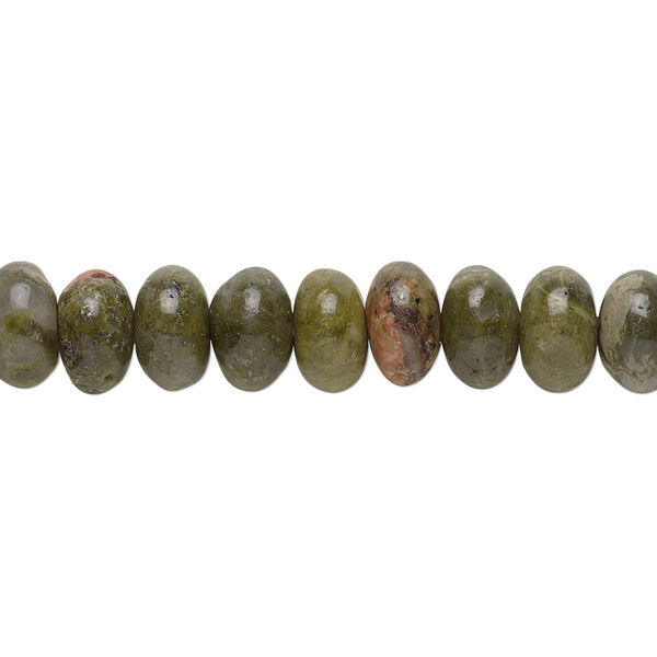 Bead, unakite (natural), 8x5mm rondelle, B grade, Mohs hardness 6 to 7. Sold per 15-1/2" to 16" strand. image number 0