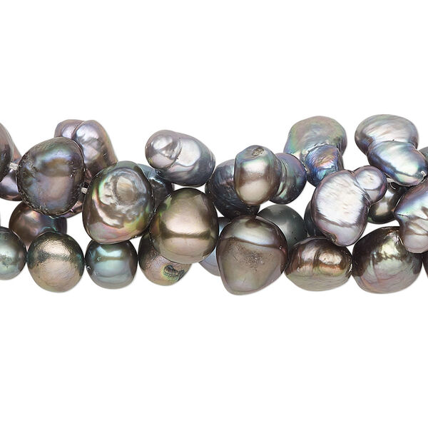 Pearl mix, cultured freshwater (dyed), multi-peacock, 6x5mm-9x7mm mixed shapes with 0.4-0.6mm hole, D grade, Mohs hardness 2-1/2 to 4. Sold per (3) 14-inch strands. image number 0