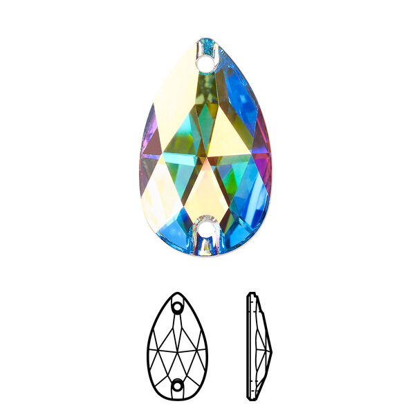 Sew-on 2pk crystal AB foil back, Crystal Passions® 23x13.8mm pear 3230 image number 0