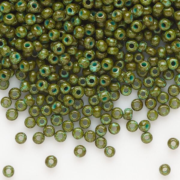 Seed bead, Preciosa Ornela, glass, opaque turquoise green travertine, #8 rocaille. Sold per 50-gram pkg. image number 0
