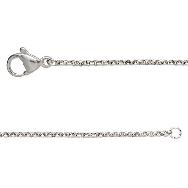 Chain, stainless steel, 1.5mm rolo, 18 inches with lobster claw clasp. Sold individually. image number 0