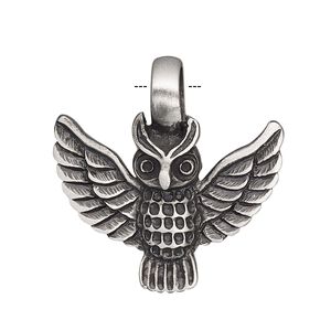 Pendant, antiqued pewter (tin-based alloy), 32x31mm single-sided owl. Sold individually.