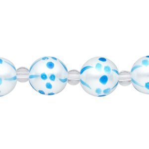 Bead, glass 1pkg8, opaque turquoise blue and white, 12mm hand-painted round.