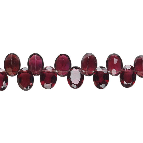 Garnet 1pkg1, hand-cut top-drilled faceted oval bead 15.5-16 inch 7x5mm image number 0
