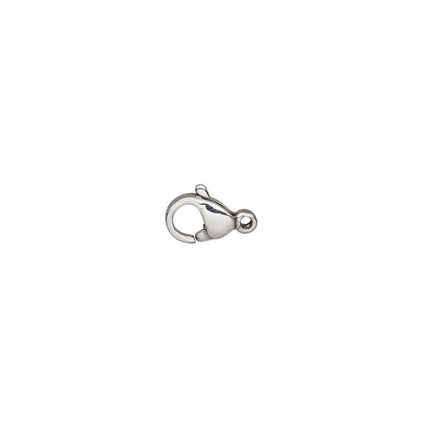 Clasp, lobster claw, stainless steel, 7x6mm shiny. Sold per pkg of 10. image number 0