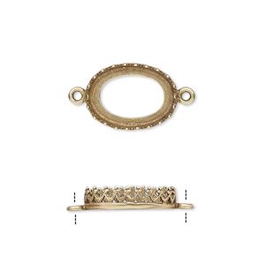 Link, JBB Findings, antiqued brass, 15x11mm oval with open back and decorative trim, 14x10mm oval bezel setting. Sold per pkg of 2.