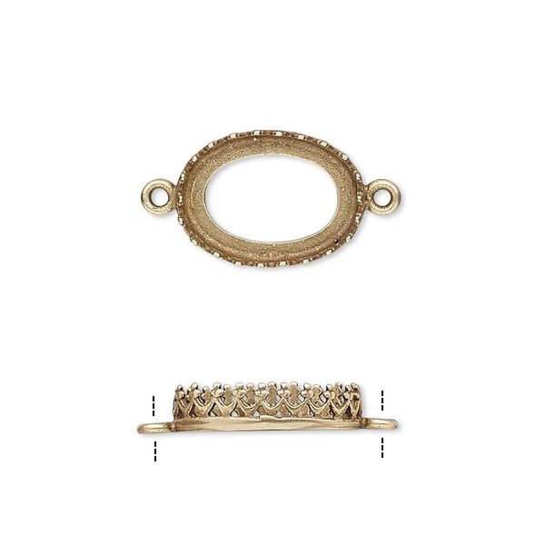 Link, JBB Findings, antiqued brass, 15x11mm oval with open back and decorative trim, 14x10mm oval bezel setting. Sold per pkg of 2. image number 0